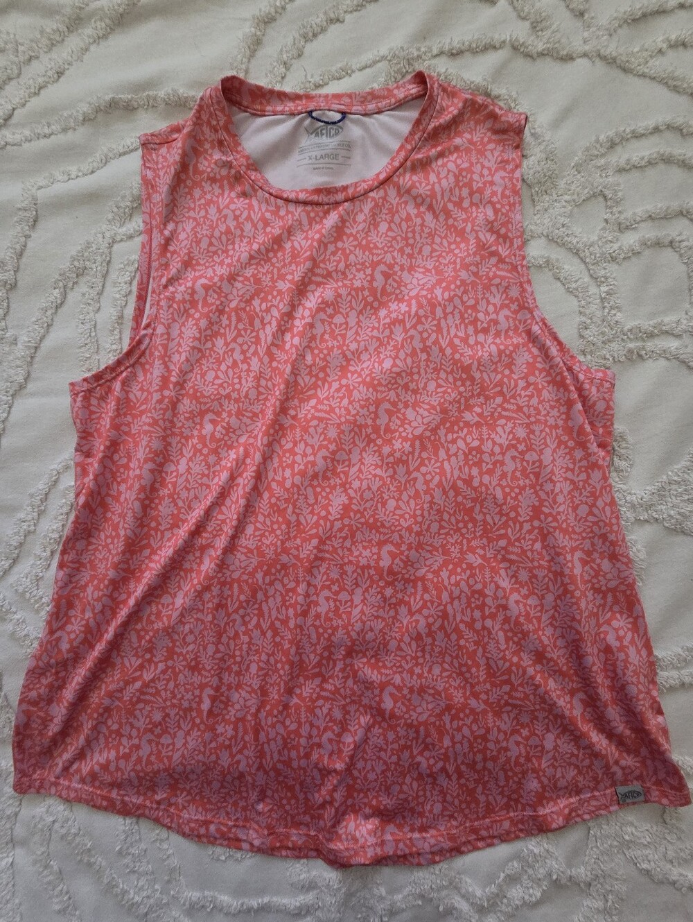 AFTCO Ocean Bound Performance Fishing Tank Top XL Extra Large Coral Seahorse UPF